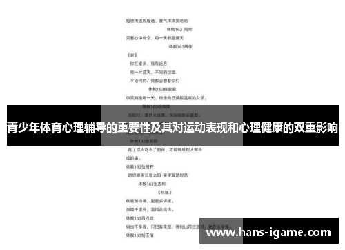 青少年体育心理辅导的重要性及其对运动表现和心理健康的双重影响