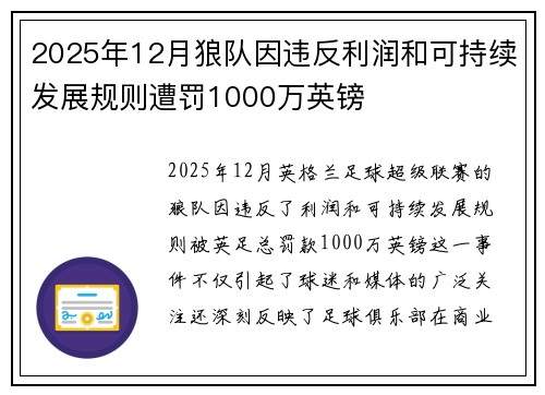 2025年12月狼队因违反利润和可持续发展规则遭罚1000万英镑